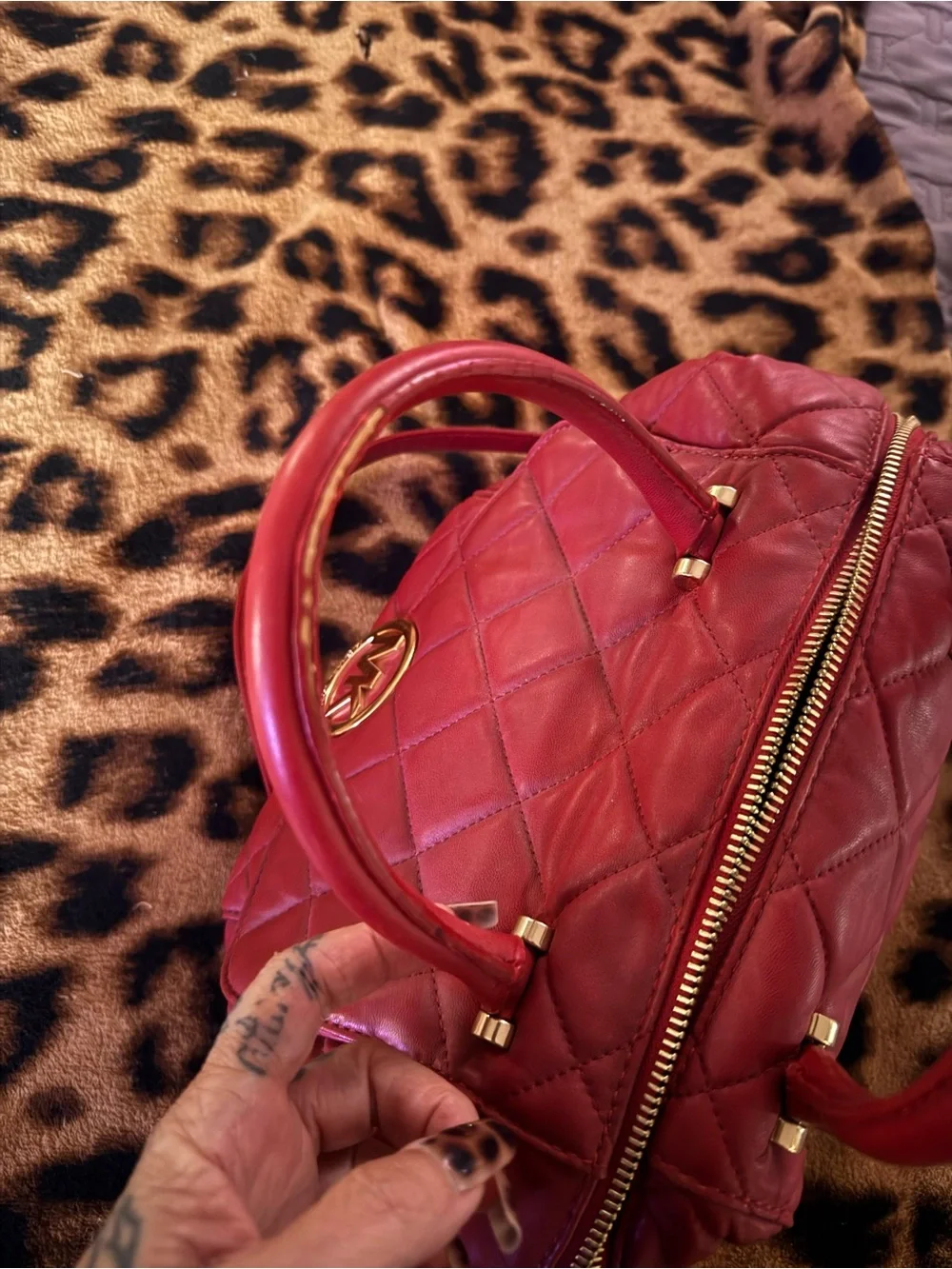 Michael Kors Quilted Red Leather Satchel